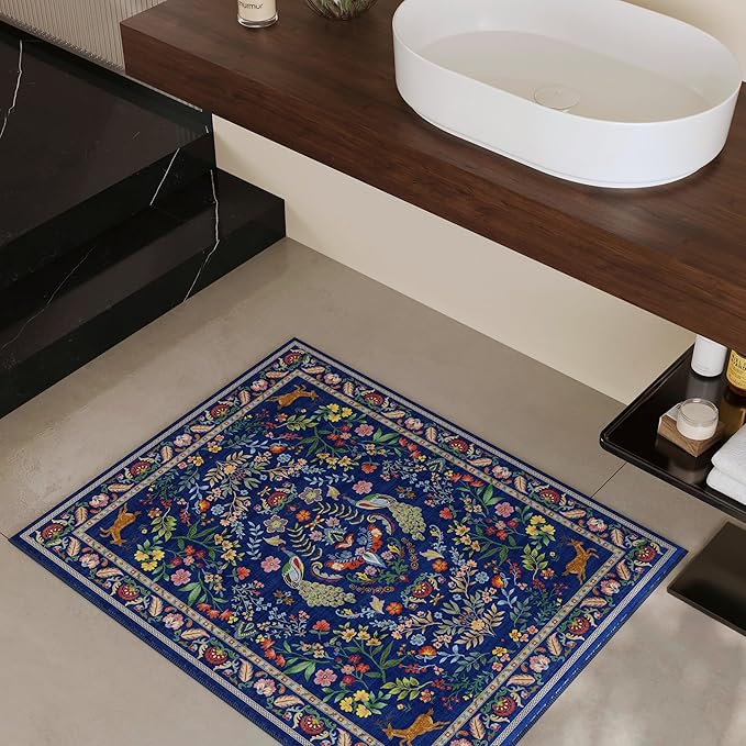 Entryway Rug 2x3 Rug Door Mat Indoor Entrance Washable Rug Small Non-Slip Low Pile Throw Rugs for Entryway, Kitchen, Front Door Indoor Entrance, Entry(Blue)