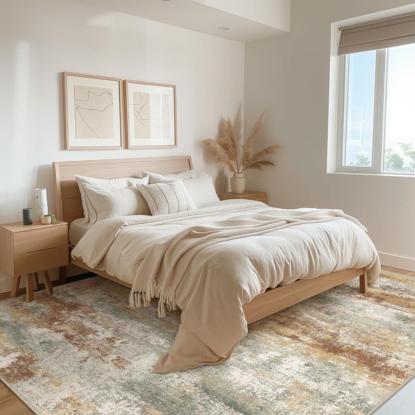 Area Rugs 10x12 for Living Room Bedroom, Modern Abstract Machine Washable Rug, Large Soft Low Pile Floor Cover with Non Slip Backing for Dining Room, Orange Green