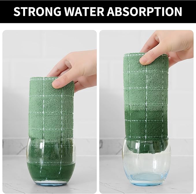 Homaxy 100% Cotton Terry Kitchen Towels(Grass Green, 20 x 28 inches), Checkered Designed, Soft and Super Absorbent Dish Towels, Large 4 Pack