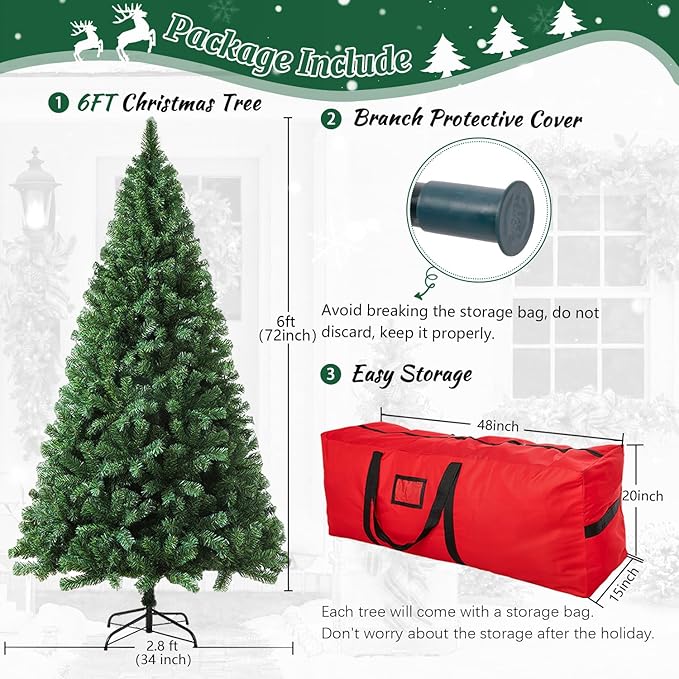 6ft Artificial Christmas Tree, Xmas Tree with 1,000 Branch Tips, Arbol de Navidad with Fold-Able Base Stand, Premium North Valley Spruce for Home, Office, Shop Decoration