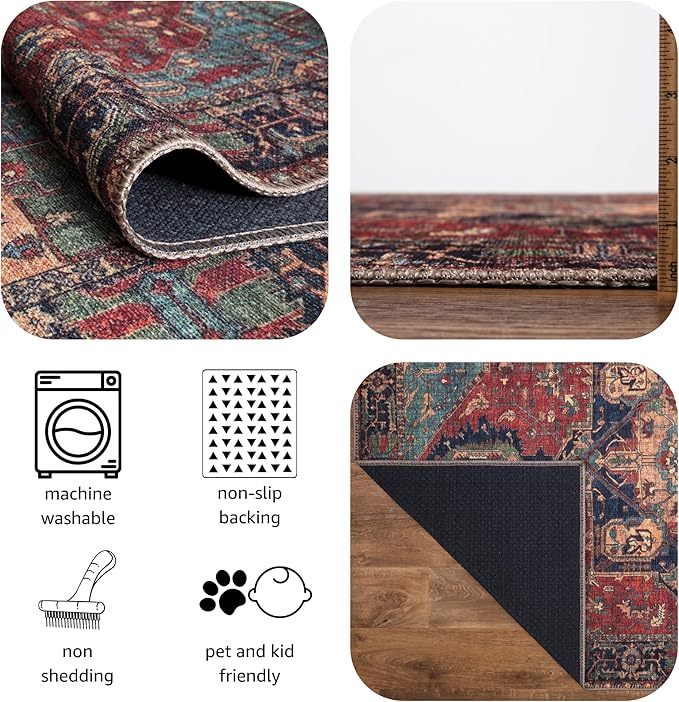 Keen Home Design 5x7 Rug - Machine Washable Area Rug with Non-Slip Backing, Ideal for Living Room, Dining Room, Bedroom - Vintage, Easy Clean, Durable, Low Pile Rug - (5' x 7')