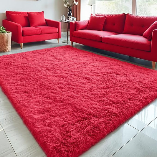 OLANLY 5x8 Machine Washable Large Area Rugs for Living Room, Bedroom, Soft Fluffy Shaggy Bedside Rug, Indoor Floor Carpet for Kids Girls and Boys, Dorms, Nursery, Home Decor Aesthetic, Red