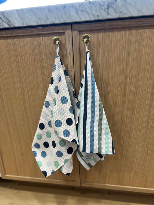 2 Pack Double Sided || Not Your Ordinary Kitchen Towels || Dish Towels || Quick Dry || Waffle Weave Microfiber || Designer Prints || Highly Absorbent || Hanging Hook|| Dots and Stripes