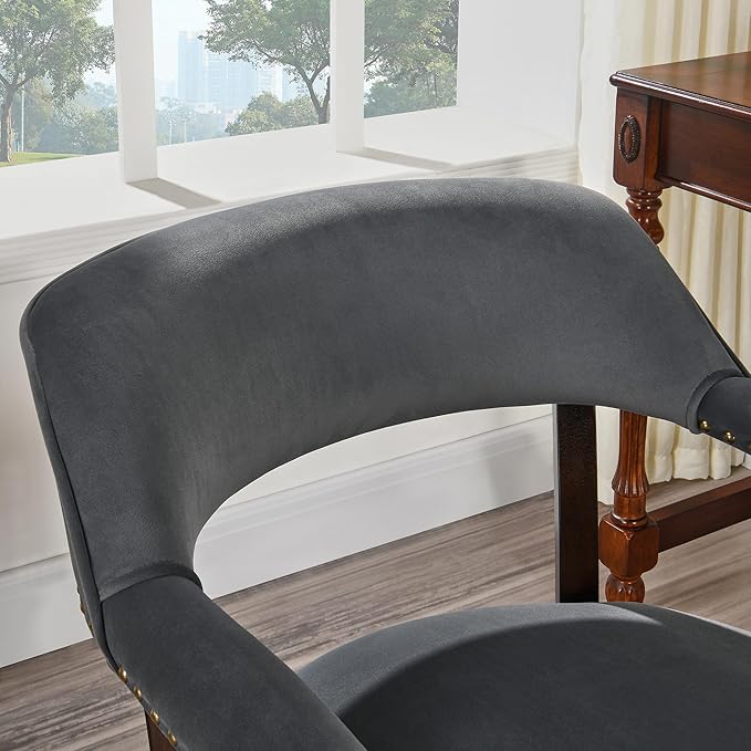 Dinning Chairs with Wheels and Arms Set of 8, Solid Wood Office Desk Chairs with Frosted Velvet Upholstered, Classic Swivel Accent Chairs, 31.5" H Boss Caption's Chair, Periwinkle XXY-HT22-PW