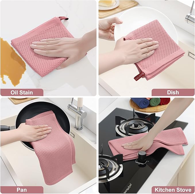 Homaxy 100% Cotton Kitchen Towels and Dishcloths Set, 12 x 12 Inches and 13 x 28 Inches, Set of 10 Bulk Kitchen Towels Set, Ultra Soft Absorbent Dish Cloths for Washing Dishes, Dried Rose