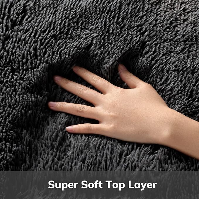 Ophanie Black Rugs for Living Room, Fluffy Furry Shaggy Fuzzy Area Rug, 5x8 Carpets for Bedroom Shag Plush Soft Large, Kids Home Decor Aesthetic