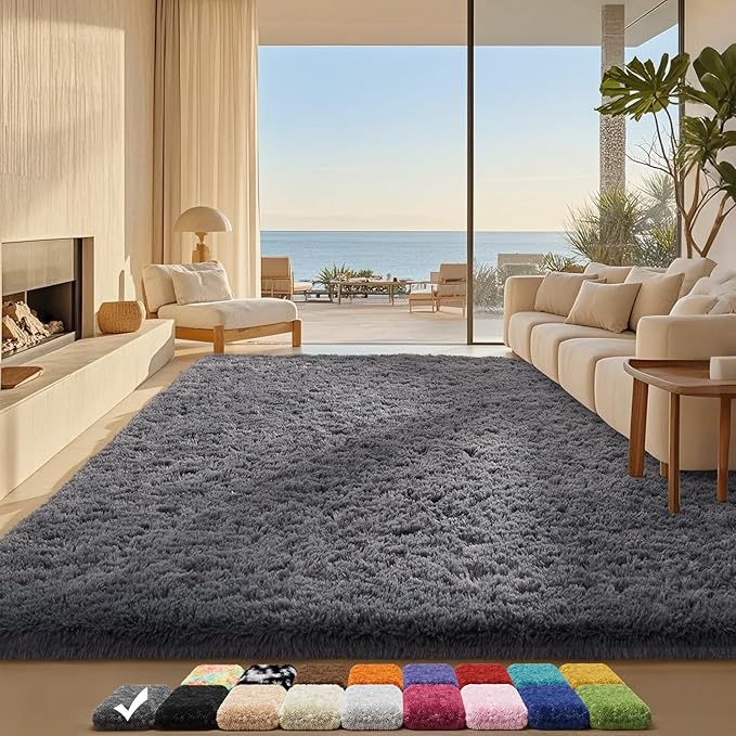 Ophanie 5x8 Area Rug, Upgrade Non-Slip Fluffy Soft Living Room Rugs, Shag Large Fuzzy Plush Carpets for Bedroom Grey, Shaggy Gray Kids Boys Girls Dorm Nursery Home Decor Aesthetic
