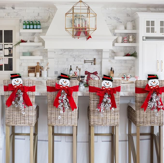 6Pcs Red Black Snowman Head Picks, Christmas Tree Decoration, Ornaments for Home Office Party