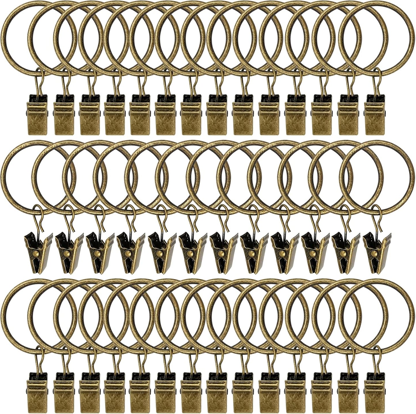 40 Pack Curtain Rings with Clips, Drapery Clips with Rings, Drapes Rings 1.26 in Interior Diameter, Fits up to 1 in Curtain Rod, Bronze