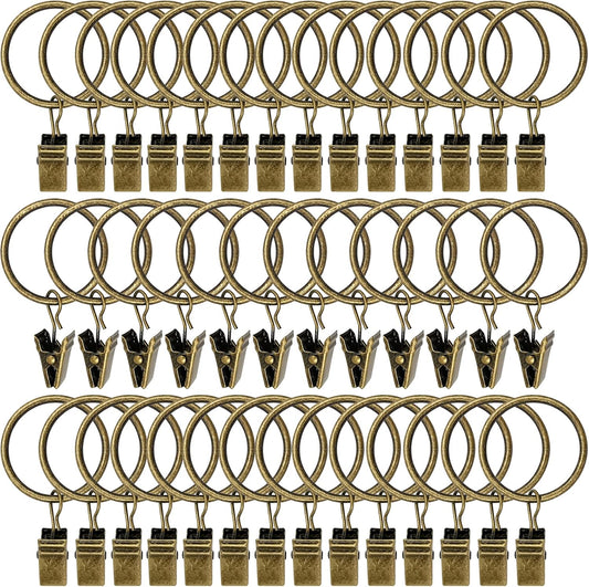 40 Pack Curtain Rings with Clips, Drapery Clips with Rings, Drapes Rings 1.26 in Interior Diameter, Fits up to 1 in Curtain Rod, Bronze