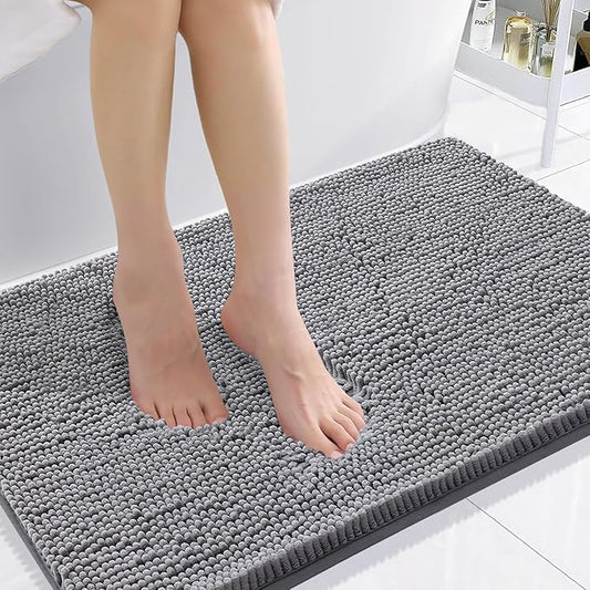 Smiry Luxury Chenille Bathroom Rugs 36x24, Extra Soft and Absorbent Shaggy Bath Mat, Machine Washable, Non-Slip Plush Carpet Runner for Tub, Shower, and Floor, Home Decor Accessories, Grey