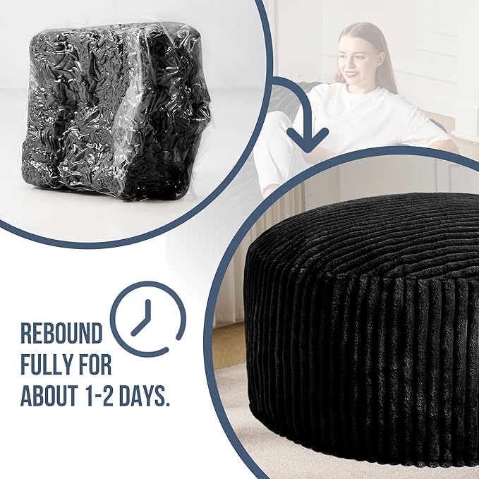 Hobestluk 5ft Bean Bag Chairs for Adults Large Beanbag Chair with Stripe Plush Cover Big Bean Bag Chair for Living Room Bedroom Dorm Office -Black (50” x 50” x 24”)