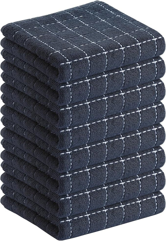 Homaxy 100% Cotton Terry Kitchen Towels(Dark Grey, 13 x 28 inches), Checkered Designed, Soft and Super Absorbent Dish Towels, 8 Pack