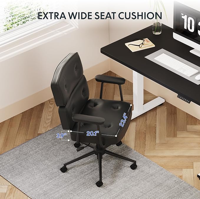 FLEXISPOT Vanity Chair with High Back Makeup Chair for Vanity Desk, Comfortable Home Office Desk Chairs 23.4 * 20.1in Wide Seat Cross Legged Office Chair with Wheels, Black