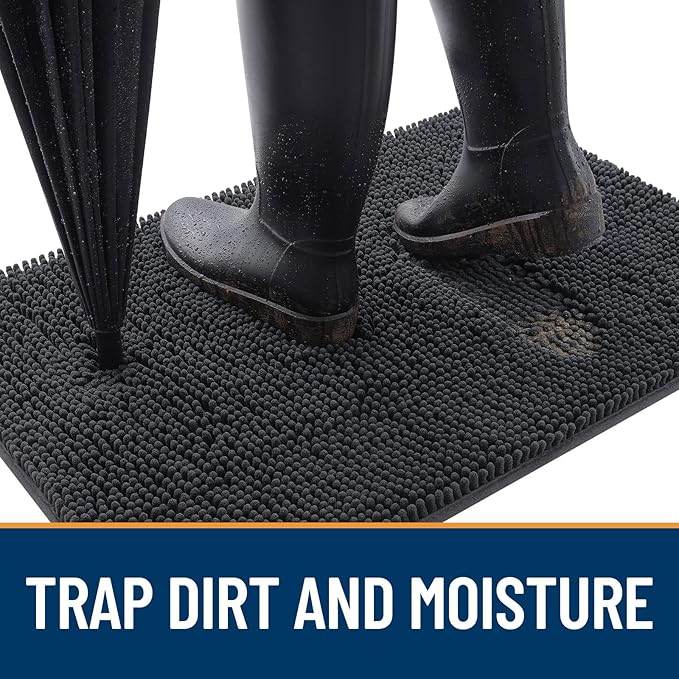 OLANLY Dog Door Mat for Muddy Paws 44x32, Absorbs Moisture and Dirt, Absorbent Non-Slip Washable Doormat, Quick Dry Chenille Mud Mat for Dogs, Entry Indoor Entryway Carpet for Inside Floor, Dark Grey