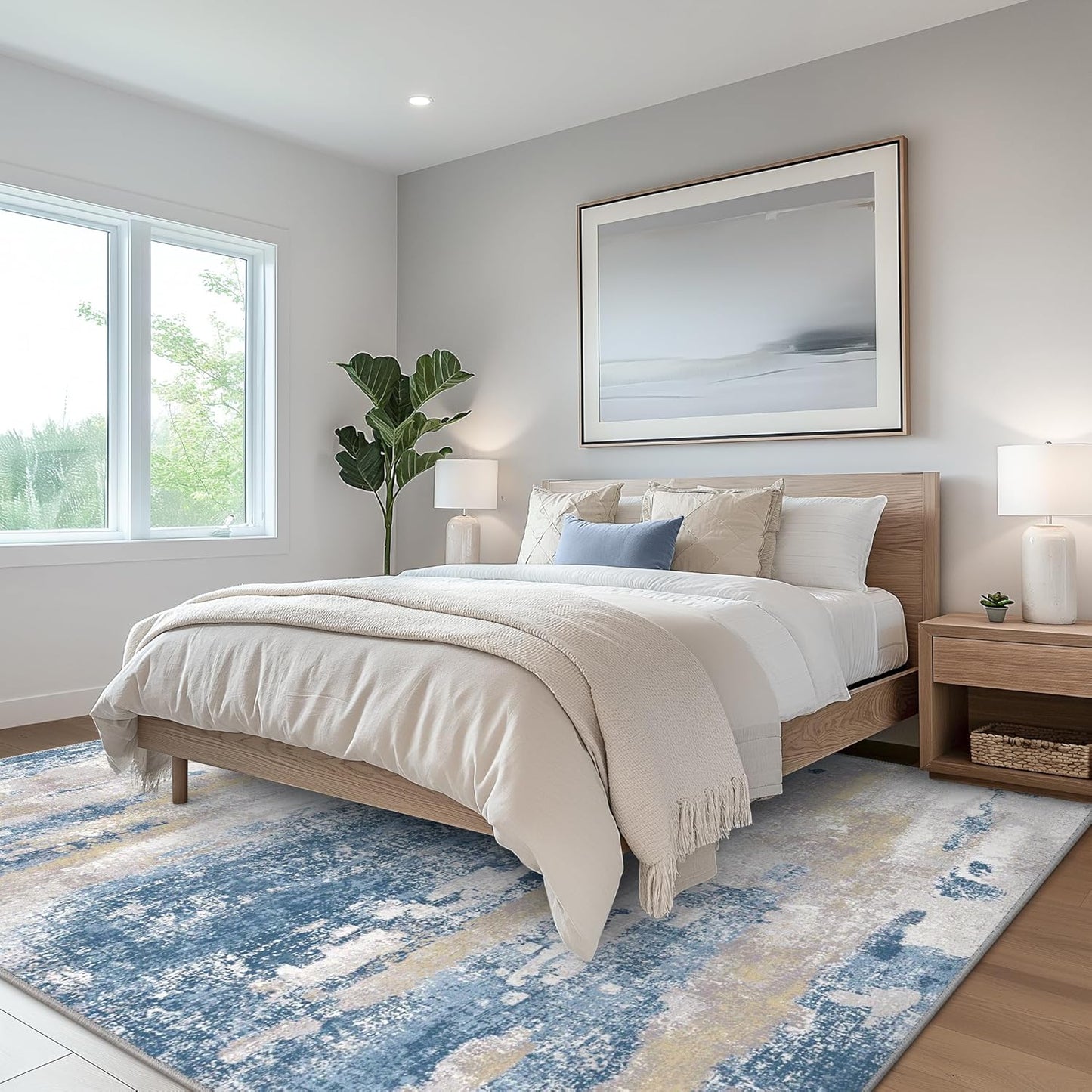 Area Rugs 3x5 for Living Room Bedroom, Modern Abstract Machine Washable Soft Blue Rug, Floor Carpet with Non Slip Backing for Dining Room