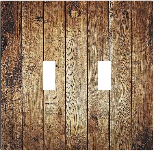 Rustic Brown Wood Natural Wooden Decorative Switch Plates 2 Gang Double Toggle Wall Plate Electrical Faceplate Outlet Light Switch Cover for Bedroom Home Decor