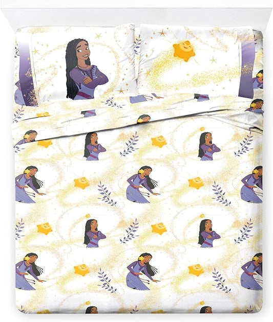 Jay Franco Kids Sheet Set with Fitted, Flat Sheets & Pillow Cover - Ultra-Soft Bedding with Pillowcase for Room Decor, White - Wish, 4 Piece Full