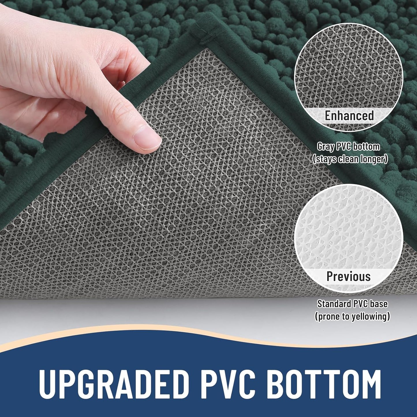 Arotive Luxury Chenille Bathroom Rug Mat, Extra Soft Thick Absorbent Shaggy Bath Rugs, Non-Slip Machine Wash Dry, Plush Bath Mats for Bathroom, Shower and Tub, 47x20, Dark Green