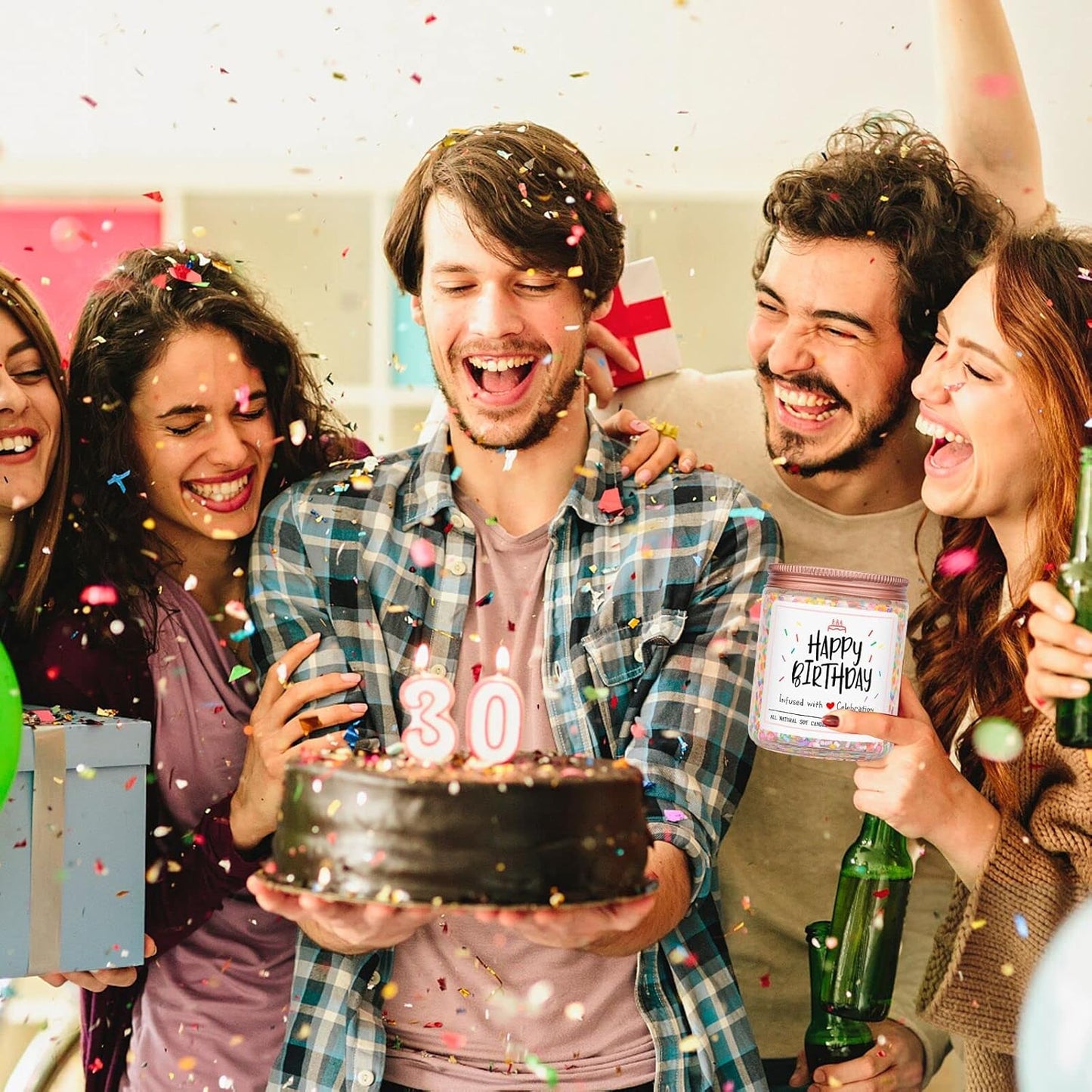 Homsolver Happy Birthday Gifts for Women Unique, Vanilla Cream Scent with Sprinkles Candy Birthday Candles for Her, 18th/20th/30th Birthday Handmade Aromatherapy Candle Decor