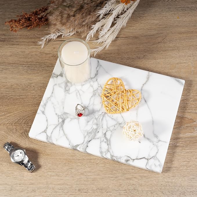 Natural Marble Board for Kitchen - 10" x 8" Stone Slab, Marble Cheese Pastry Board for Counter, Bathroom Trays, Serving Tray Jewelry Candle Plate (Arabescato)