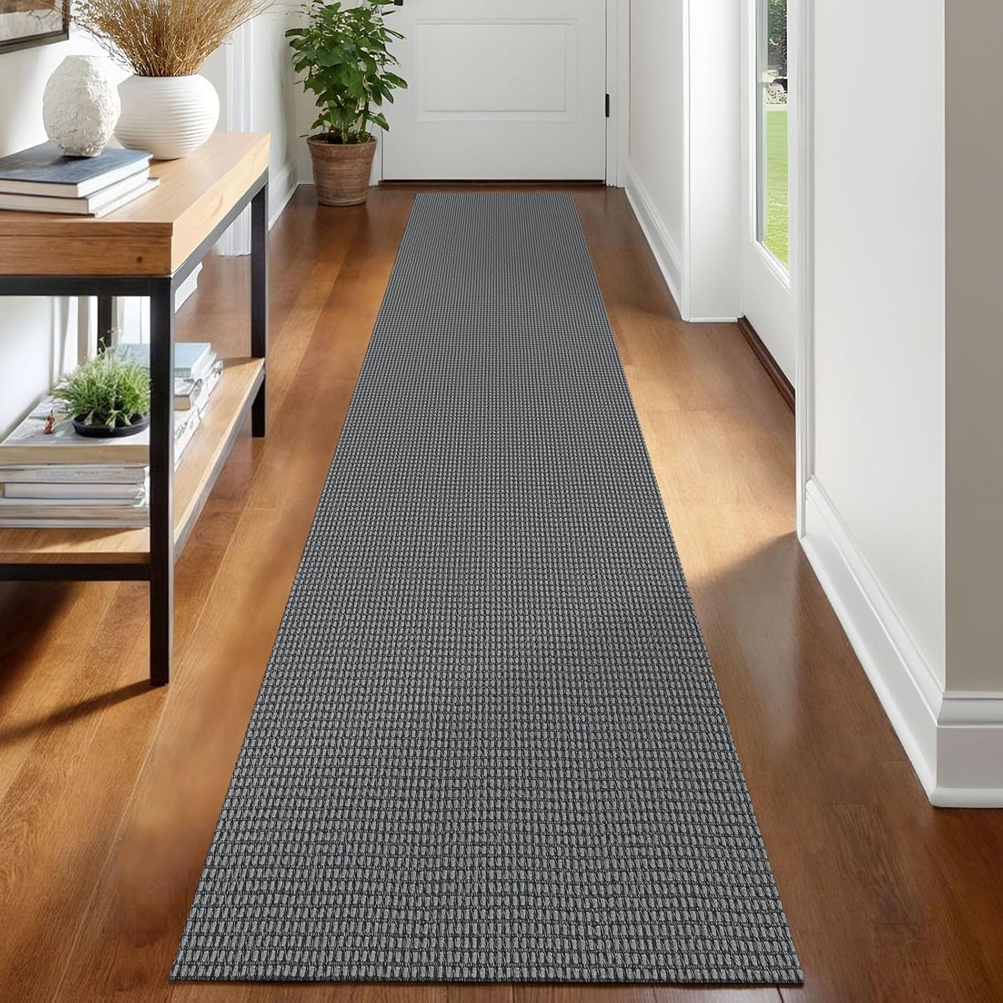IOHOUZE Washable Runner Rug 2x12 Non Slip Rubber Backed Extra Long Hallway Runner Entryway Runner Indoor, Kitchen Rugs Woven Cotton Floor Carpet for Hall Entrance Stair, Dark Grey