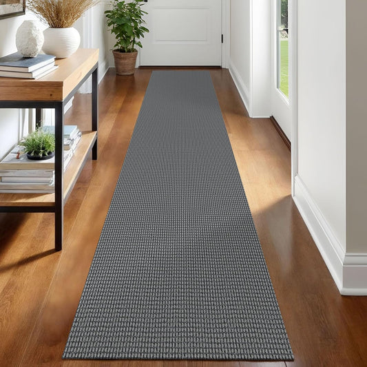 IOHOUZE Washable Runner Rug 2x12 Non Slip Rubber Backed Extra Long Hallway Runner Entryway Runner Indoor, Kitchen Rugs Woven Cotton Floor Carpet for Hall Entrance Stair, Dark Grey