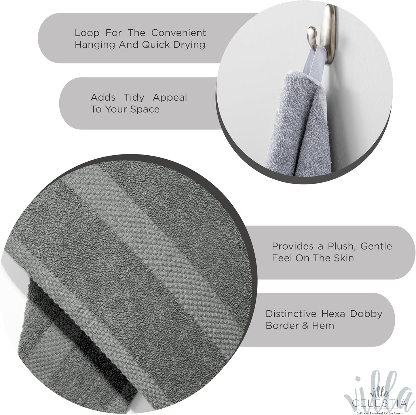 100% Cotton Wash Cloth for face & Body Set of 6, (12 x 12 inches) Sustainable, Soft, Highly Absorbent, Combed Cotton Wash Cloths Pack of 6 for Hotels, Spa, Bathroom, Dorm, Grey