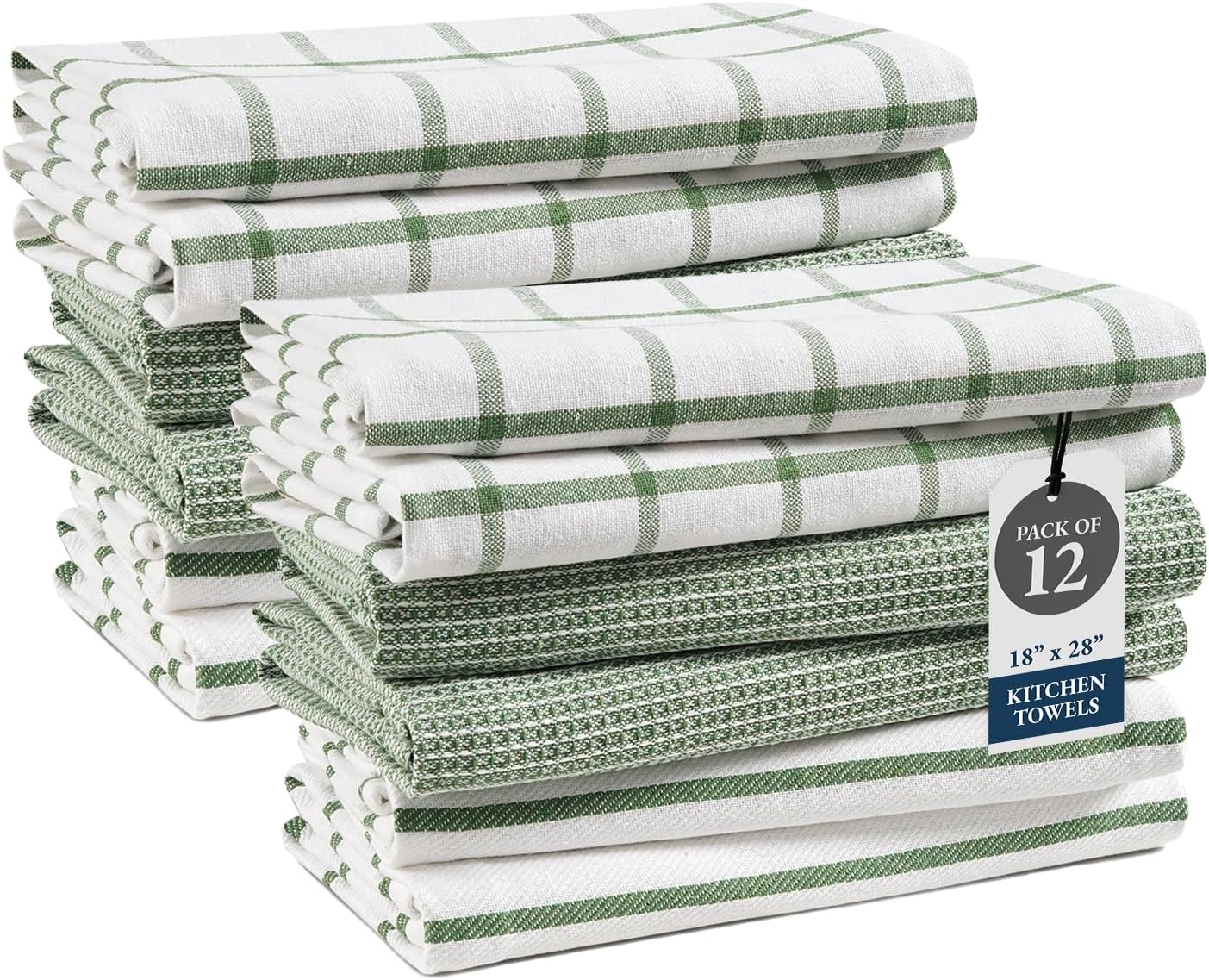 LANE LINEN Kitchen Towels Set - Pack of 12 Cotton Dish Towels for Drying Dishes, 18”x 28”, Premium Hand Towels, Tea Towel, Quick Drying Kitchen Towel Set - Olive
