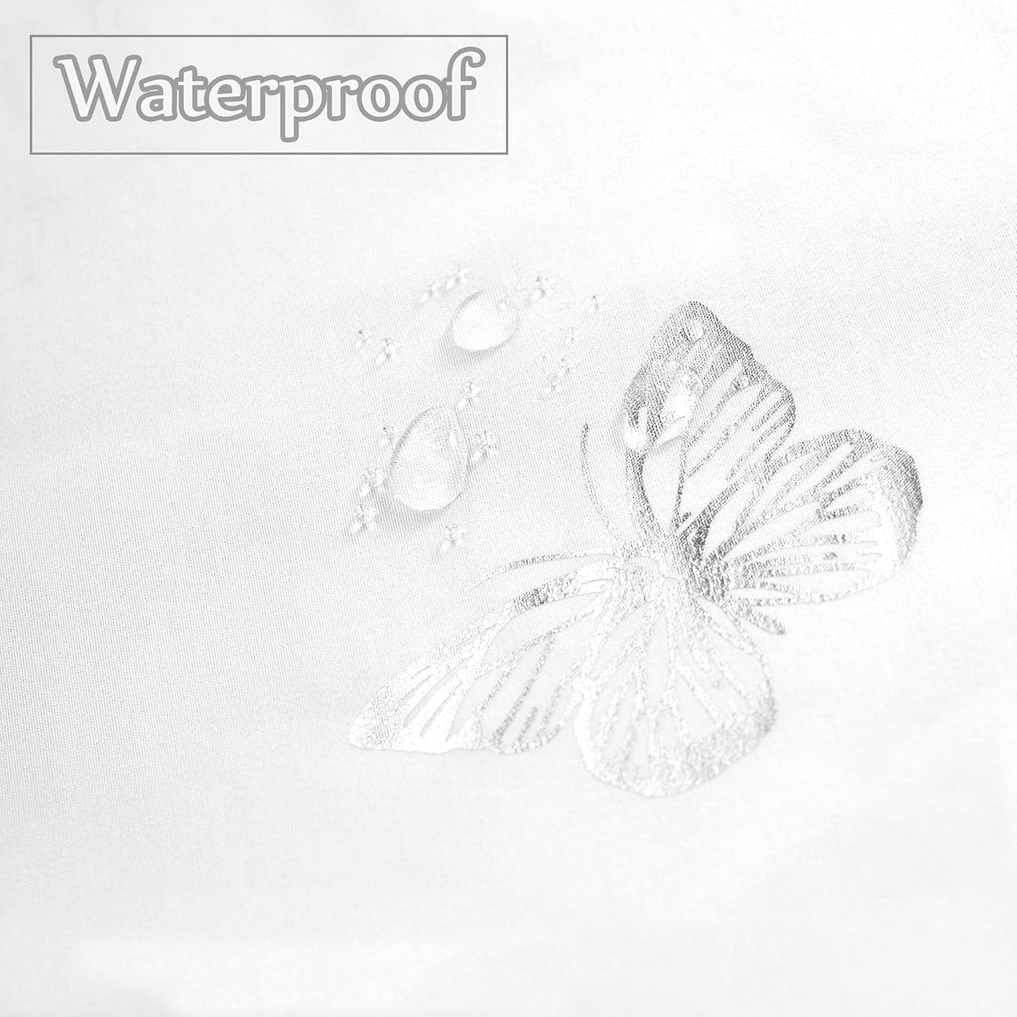 Jubilantex Butterfly Shower Curtain for Bathroom, White Silver Print Farmhouse Waterproof Bathroom Decorative Rustic Kids Shower Curtain with 12 Rust Proof Grommets for Spa Hotel, 70x76 Inches