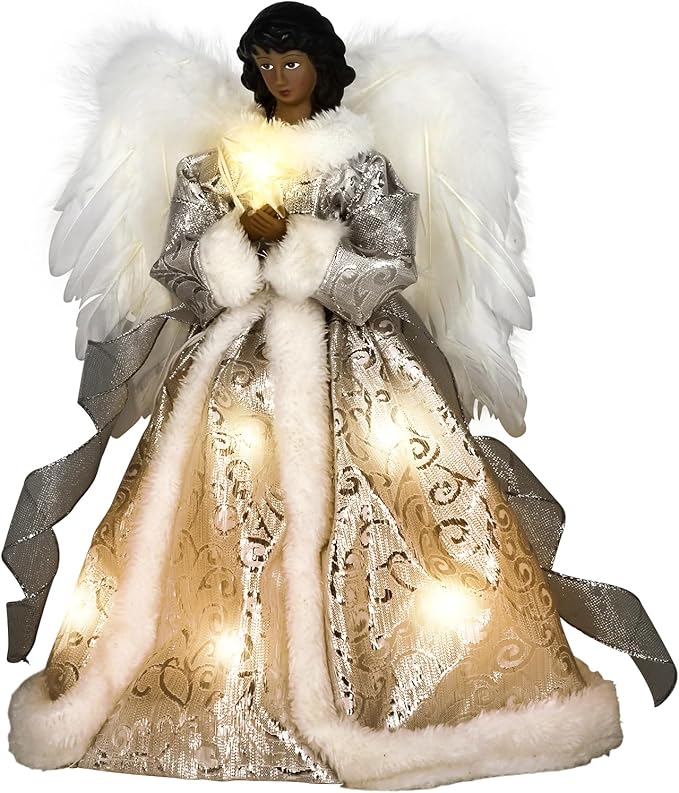 Angel Tree Topper with Lights, Lighted Tree Toppers Christmas Decorations, Elegant and Durable, Perfect for Holiday Home Decor and Gifts, Black, WOKEISE
