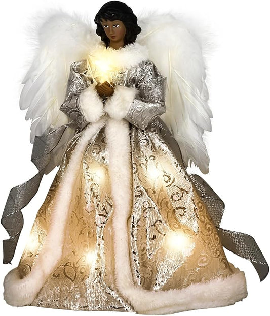 Angel Tree Topper with Lights, Lighted Tree Toppers Christmas Decorations, Elegant and Durable, Perfect for Holiday Home Decor and Gifts, Black, WOKEISE