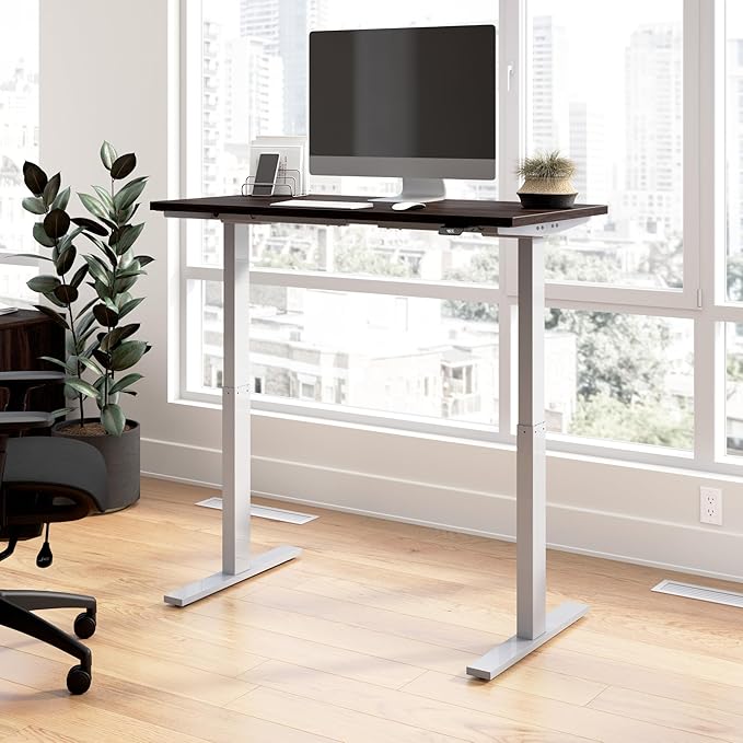 Bush Business Furniture 48-inch Electric Height Adjustable Standing Desk, Ergonomic Sit-Stand Computer Table for Home and Professional Office, Move 60 Series, Black Walnut with Metallic Gray Base