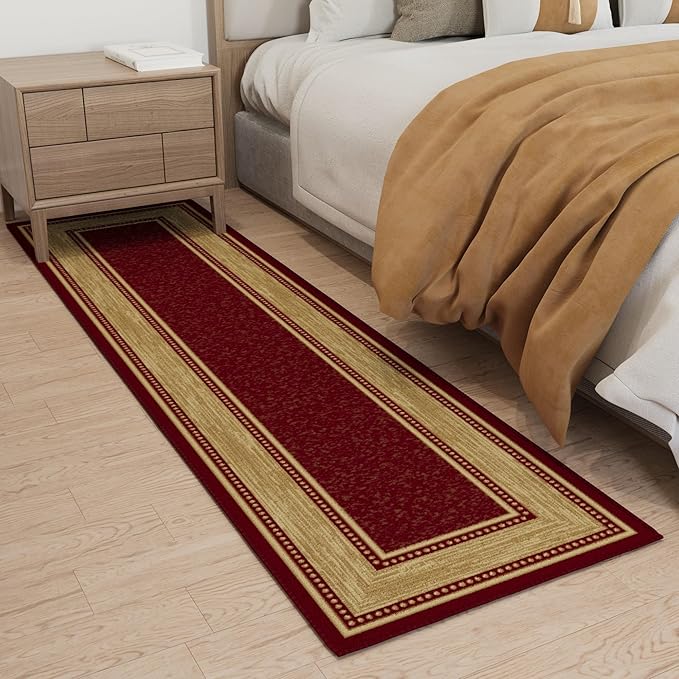 Ottomanson Hallway Runner Rug 1'10" x 7' Non Slip Border Area Rugs Easy to Clean Laundry Rug Runner Durable & Pet Friendly Floor Carpet Runners for Hallways Entryway Living Room Kitchen Bathroom, Red