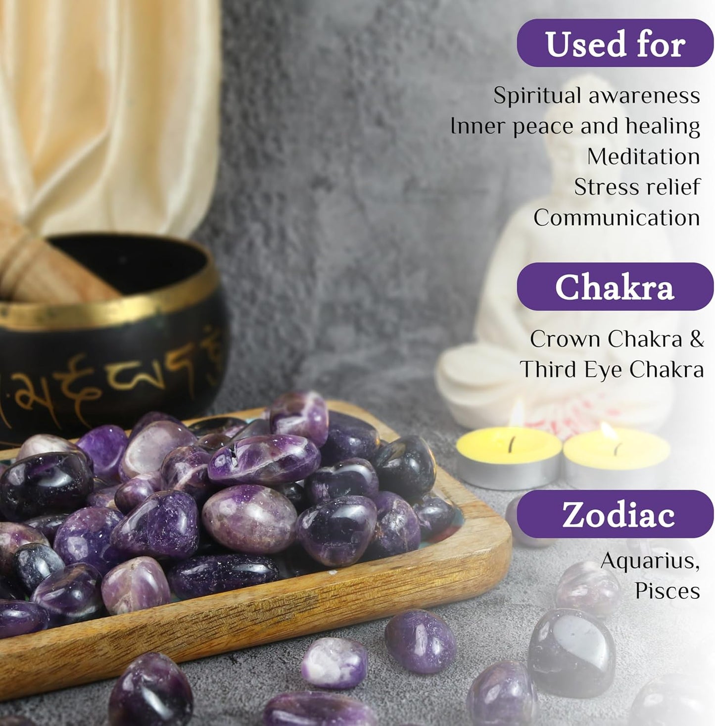Crocon 1LB amethyst Tumbled crystals and healing stones Kit for Reiki Healing Crystal purple Polished tumble stones Chakra Balancing meditation Reiki Gifts women men DIY Home Decor Size : 20-25 mm