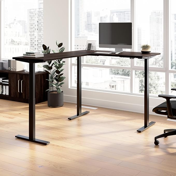 Bush Business Furniture 60-inch Height Adjustable L Shaped Standing Desk, Electric Sit-Stand Corner Computer Table, Ergonomic Office, Move 60 Series, Black Walnut with Black Base