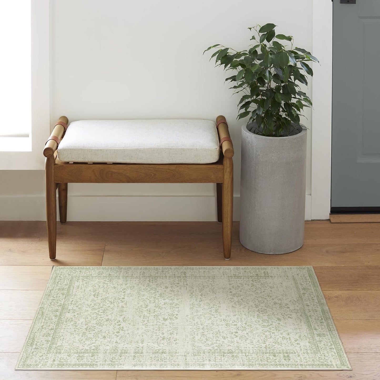 Sage Green 2x3 Boho Rugs for Hallway Kitchen Bathroom Washbale Non Slip Bed Side Bedroom Floor Laundry Room Rug