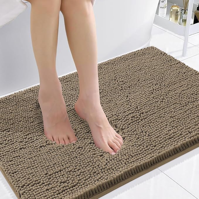 Smiry Luxury Chenille Bathroom Rugs 36x24, Extra Soft and Absorbent Shaggy Bath Mat, Machine Washable, Non-Slip Plush Carpet Runner for Tub, Shower, and Floor, Home Decor Accessories, Camel