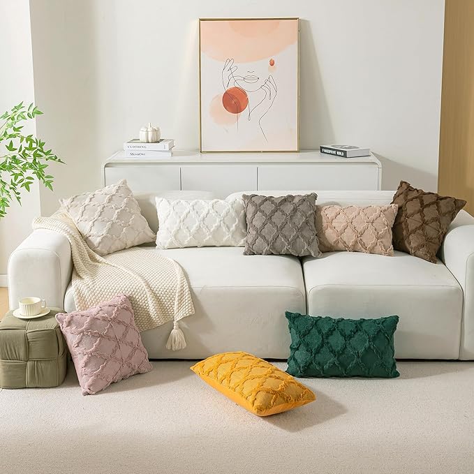 Set of 2 Soft Moroccan Throw Pillow Covers 22x22 Inch Plush Boho Decorative Pillow Cover Accent Cushion Case for Couch Sofa Bed, Grey