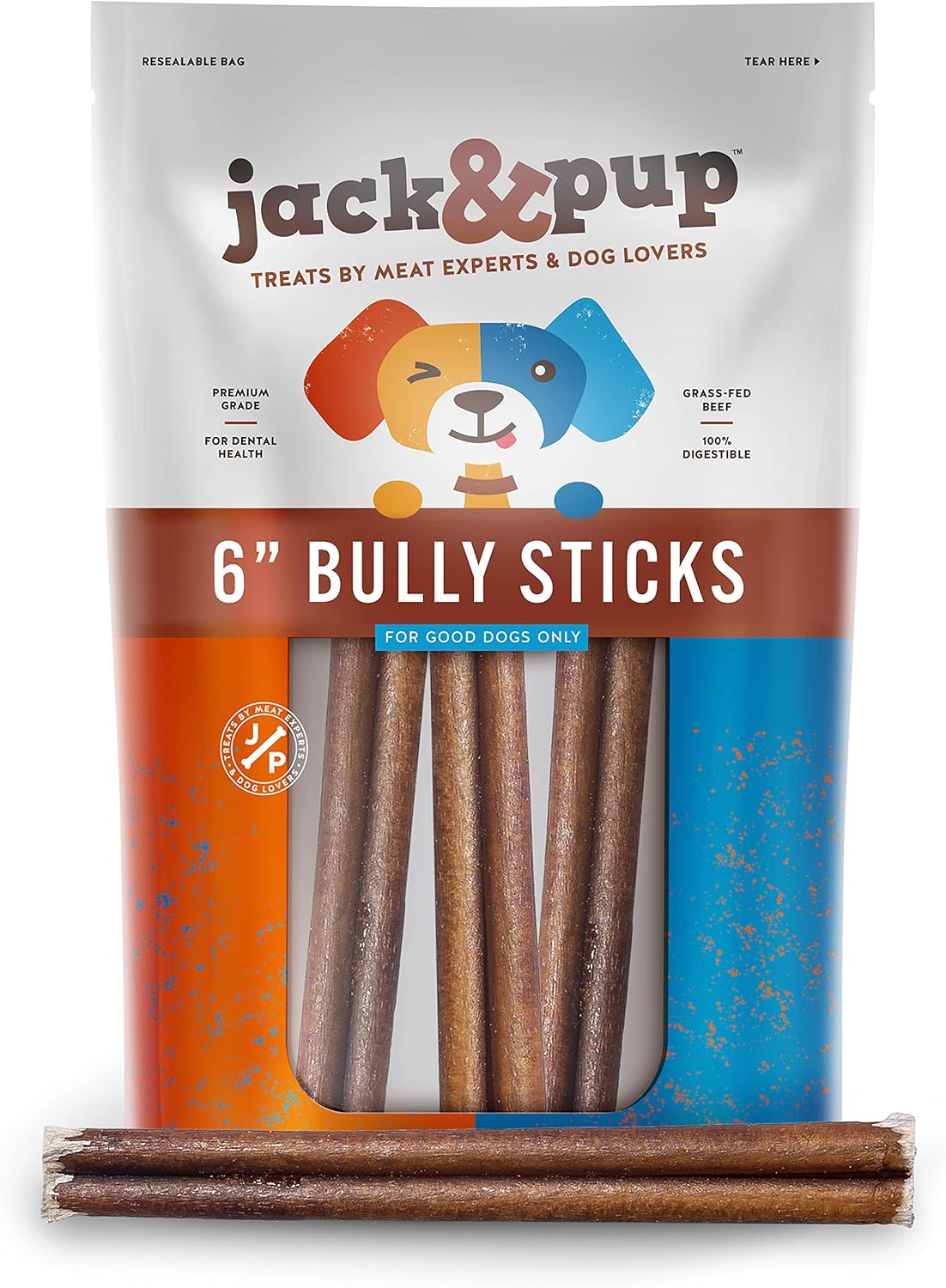 Jack&Pup 6-inch Pizzle Sticks for Dogs (3 Pack) All Natural Thick Bully Sticks for Dogs | Long Lasting Bully Sticks