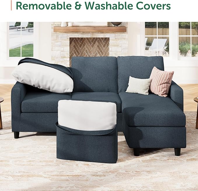 HONBAY Convertible Sectional Sofa, L Shaped Couch with Reversible Chaise for Small Space, Blue