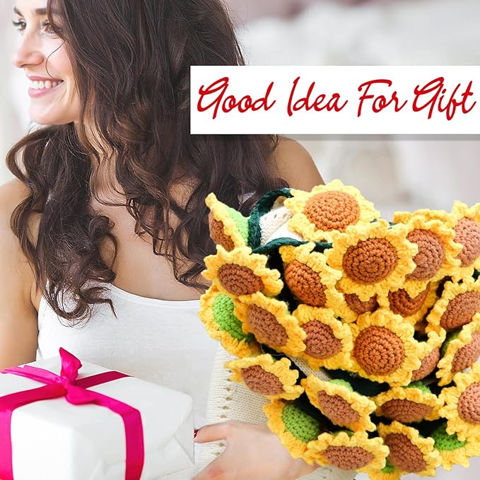 Sunflower Gifts for Women-Teacher Appreciation Gifts-Sunshine Teacher Friend Mom Sister Grandma Birthday Retirement Gifts,Thank you,Get well, Sunflower Crochet Flower Bouquet Blanket 43 Inches