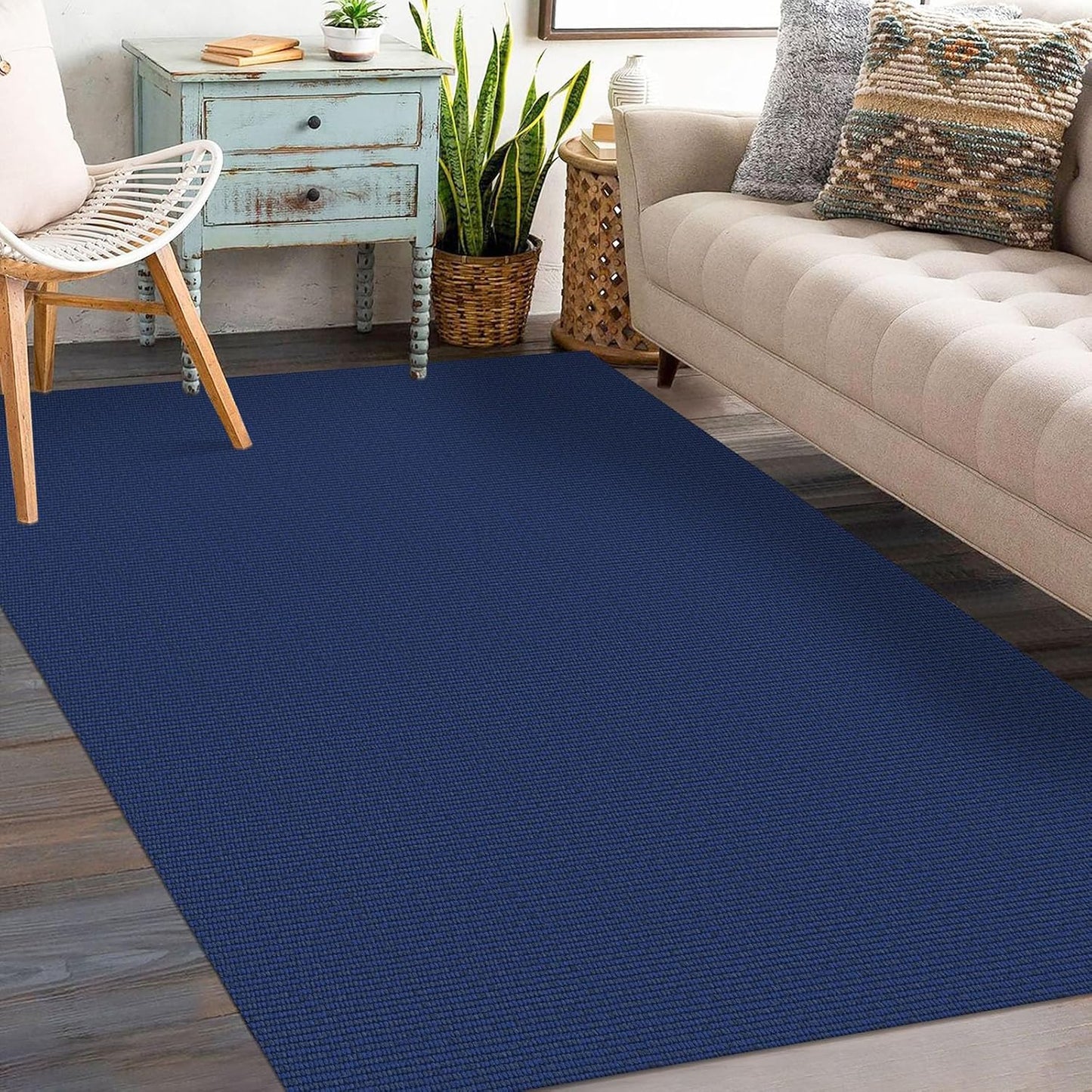 KOZYFLY Washable Entryway Rug 3x5 Ft Area Rugs Cotton Rubber Backed Throw Rugs Indoor Door Mat Kitchen Rugs Braided Floor Carpet for Front Entrance Bathroom Kitchen Living Room, Royal Blue