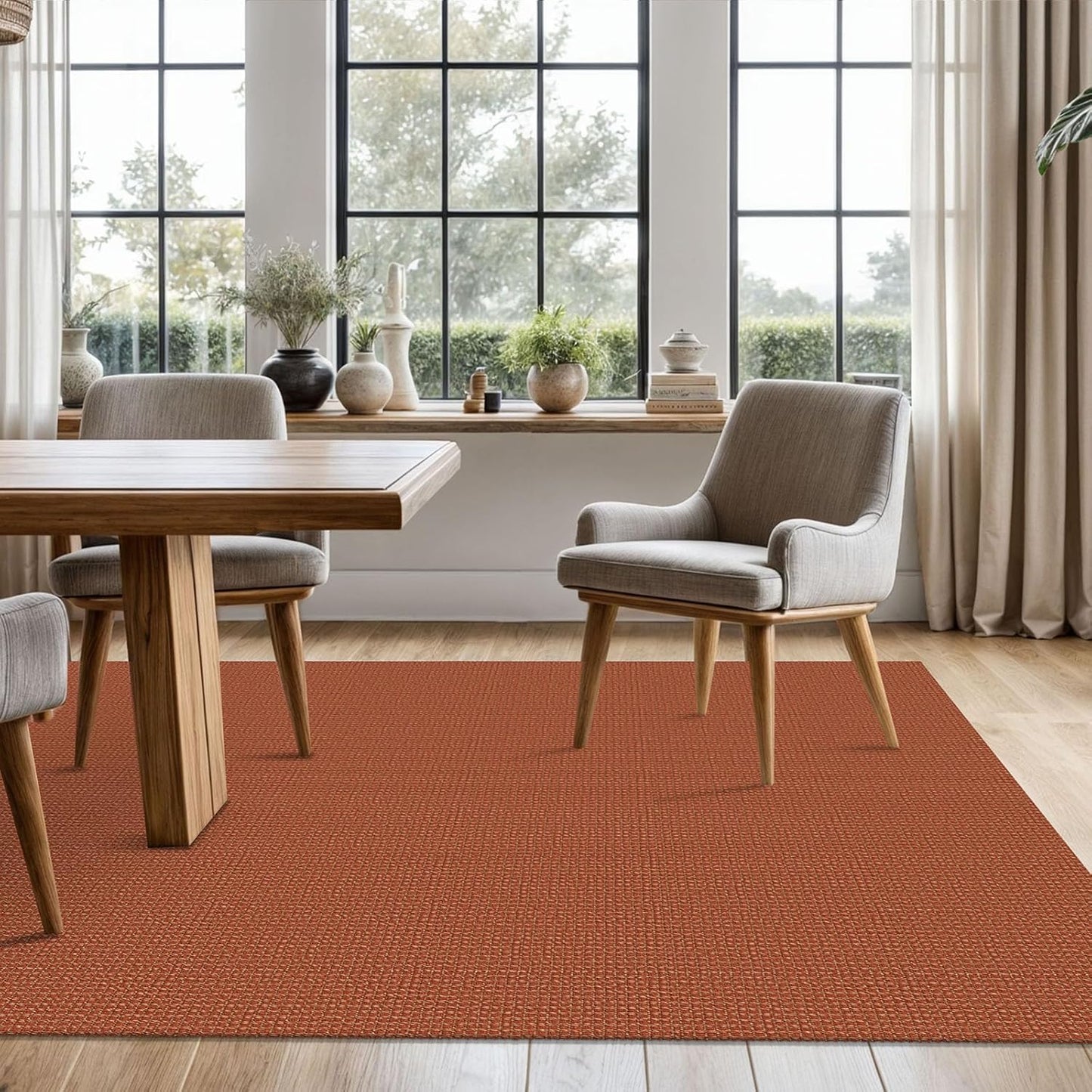 KOZYFLY Washable Area Rug 5x7 ft Rubber Backed Non Slip Rugs for Living Room Braided Cotton Bedroom Rug Woven Office Rugs Indoor Outdoor Floor Carpets for Dining Bedroom Living Room, Orange/Tan