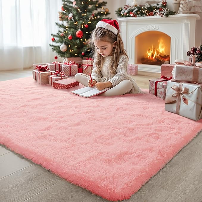 Pink Fluffy Area Rug - 3x5 Kids Rug for Bedroom, Nursery, Playroom & Dorm