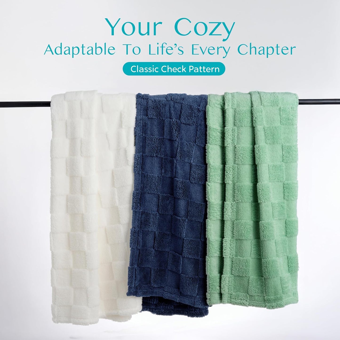 Joiedomi Twin Blanket for Bed, Soft Fleece Blue Checkered Blankets Gifts for Women Mom Girls, 280GSM Cozy Cute Soft Throw Home Room Decor Aesthetic Gifts 60x80 Inches