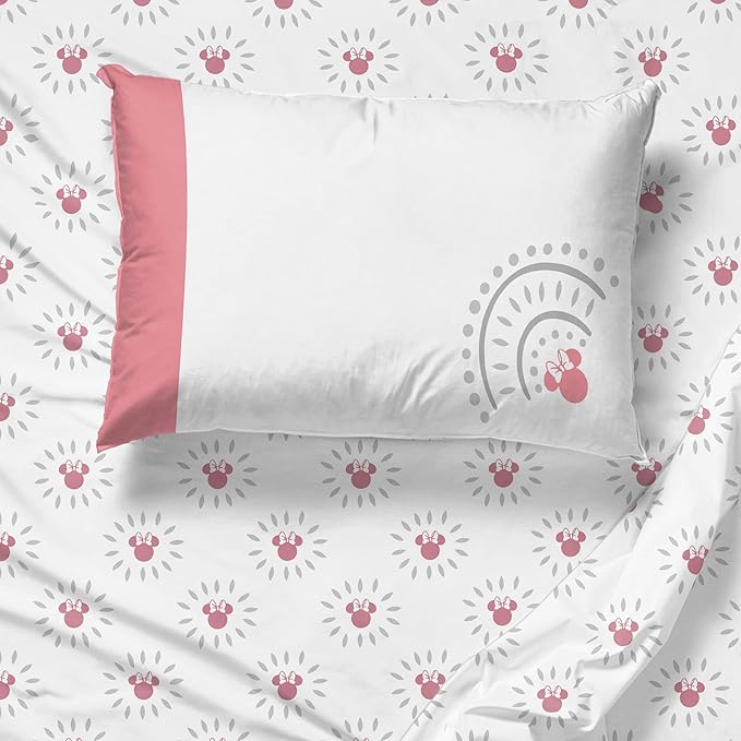 Jay Franco Kids Sheet Set with Fitted, Flat Sheets & Pillow Cover - Ultra-Soft Bedding with Pillowcase for Room Decor, White - Minnie Mouse, 3 Piece Twin