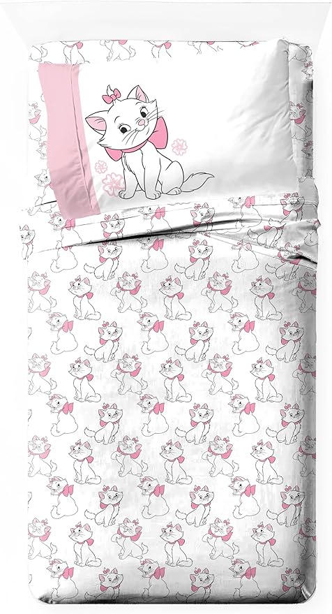 Jay Franco Kids Sheet Set with Fitted, Flat Sheets & Pillow Cover - Ultra-Soft Bedding with Pillowcase for Room Decor, White - Aristocats, 3 Piece Twin