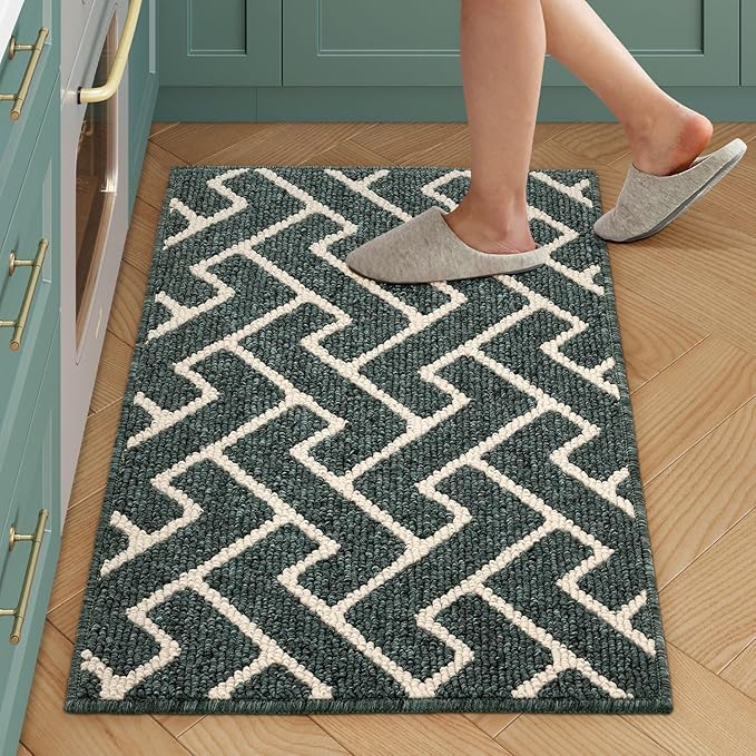 hicorfe Kitchen Rugs and Mats,Kitchen Mats for Floor,24"x35" Non Slip Runner Rug,Absorbent Resist Dirt Comfort Standing Mat Machine Washable for Entryway,Hallway,Front of Sink(Dark Green)