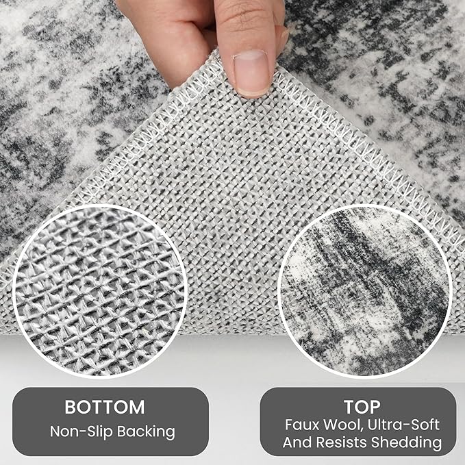 IOHOUZE Abstract Area Rug 3x5 Ft Washable Rugs for Entryway Indoor, Non Slip Kitchen Rug Printed Faux Wool Throw Rugs, Indoor Door Mat for Door Entrance Foyer Living Room, Black Grey